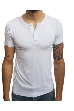 Camiseta Básica Henley Manga Curta Slim Fit Sjons