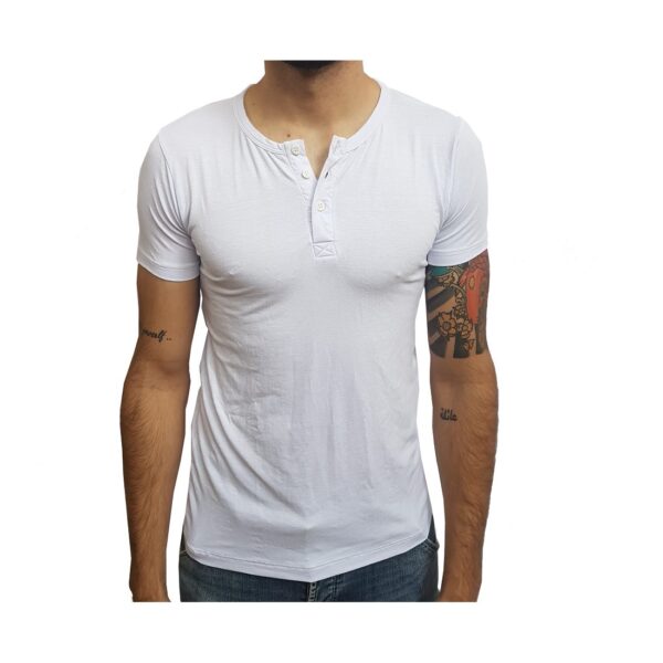 Camiseta Básica Henley Manga Curta Slim Fit Sjons