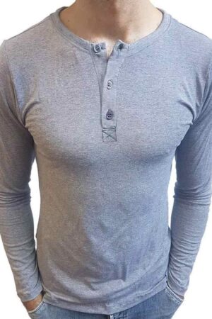 Camiseta Masculina Gola Henley Manga Longa