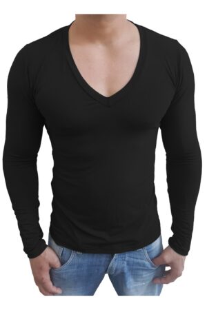 Camiseta Masculina Gola V Funda Manga Longa